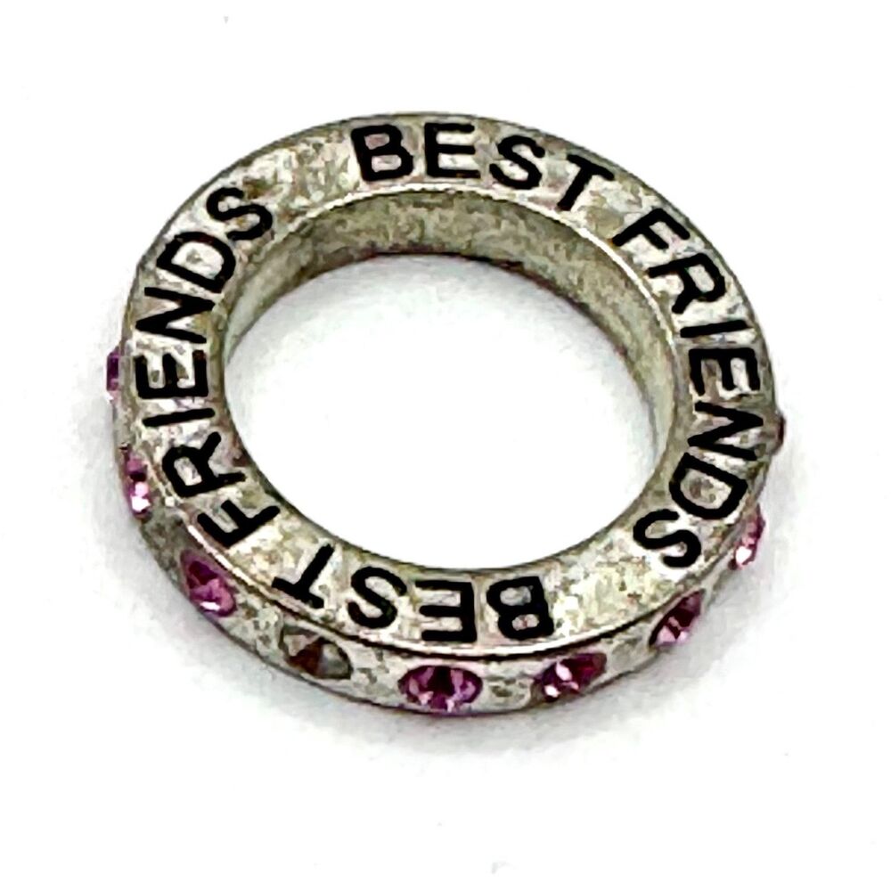 Best Friend Forever Charm Broken Pink Rhinstones Silver Tone for Necklace